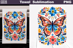 Folk Butterfly Floral Design | Towel Sublimation PNG Product Image 1