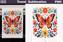 Folk Butterfly Floral Design | Towel Sublimation PNG Product Image 1