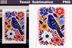 Folk Bird Floral Design | Towel Sublimation Product Image 1