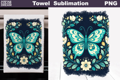 Folk Butterfly Floral Design | Towel Sublimation PNG Product Image 1