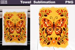 Folk Butterfly Floral Design | Towel Sublimation PNG Product Image 1