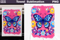 Folk Butterfly Floral Design | Towel Sublimation PNG Product Image 1