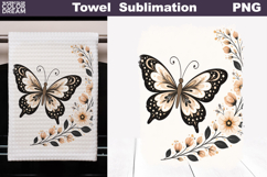 Folk Butterfly Floral Design | Towel Sublimation PNG Product Image 1