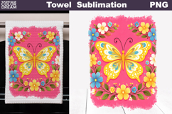Folk Butterfly Floral Design | Towel Sublimation PNG Product Image 1