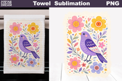 Folk Bird Floral Design | Towel Sublimation Product Image 1