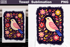 Folk Bird Floral Design | Towel Sublimation Product Image 1