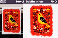 Folk Bird Floral Design | Towel Sublimation Product Image 1
