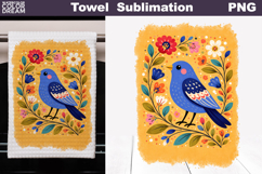 Folk Bird Floral Design | Towel Sublimation Product Image 1