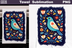 Folk Bird Floral Design | Towel Sublimation Product Image 1