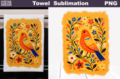 Folk Bird Floral Design | Towel Sublimation Product Image 1