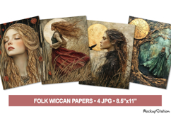 Vintage Pagan Folk Junk Journal Pages, Wiccan Green Witch Product Image 1