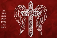 Angel Wings SVG, Flower Cross with Wings SVG, T-shirt Design Product Image 1