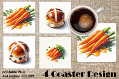 Easter food Coaster Design, carrots and buns PNG Product Image 1