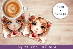 Girl with raspberries Coaster Design, summer Sublimation Product Image 1