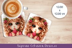 Girl with raspberries Coaster Design, summer Sublimation Product Image 1