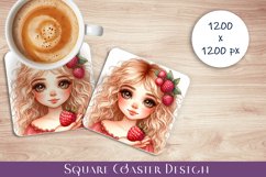 Girl with raspberries Coaster Design, summer Sublimation Product Image 1