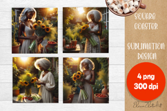 Flower vegetables Square Coaster Sublimation Product Image 1