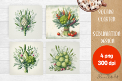 Flower vegetables Square Coaster Sublimation Product Image 1
