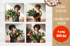 Flower vegetables Square Coaster Sublimation Product Image 1