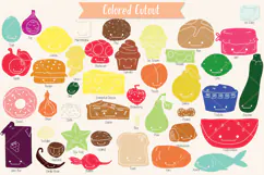 A-Z Food Kawaii | Colored Hand Drawn Fruit, Vegetable, Sweet Product Image 4