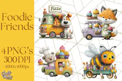 Cute Animals Food Truck Clipart PNG Product Image 1