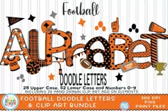 Football Doodle Letters Orange Black Alphabet clipart Product Image 1