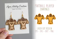 Football Player Earring and Keychain Laser Cut Template Product Image 1