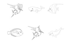 Cartoon Sea Animals Outlines Set 1 Procreate Brush Stamps Product Image 7