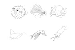 Cartoon Sea Animals Outlines Set 1 Procreate Brush Stamps Product Image 9