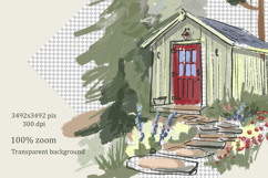 Nordic Forest Cabin Watercolor Clipart PNG Product Image 2