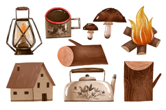 Cozy Woodland Camping Clipart Set Rustic Autumn Elements Product Image 1