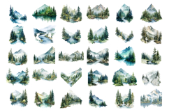Forest and River Watercolor Clipart 58 PNGs Transparent 300 Product Image 3