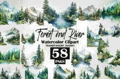 Forest and River Watercolor Clipart 58 PNGs Transparent 300 Product Image 1