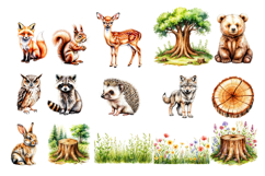 Watercolor Forest Animals Clipart Set 15 PNG Product Image 3