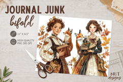 Vintage Fall Girl Junk Journal Bifold Girl with fox &amp; book Product Image 1