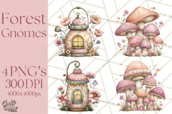 Fairy Gnome Forest Clipart PNG, Pastel Forest Gnomes Product Image 1