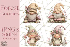 Fairy Gnome Forest Clipart PNG, Pastel Forest Gnomes Product Image 1
