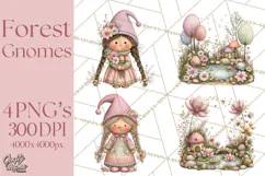 Fairy Gnome Forest Clipart PNG, Pastel Forest Gnomes Product Image 1
