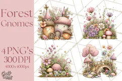 Fairy Gnome Forest Clipart PNG, Pastel Forest Gnomes Product Image 1