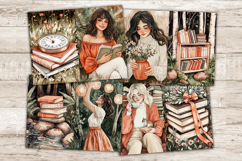 GlamArtZhanna, Forest Junk Journal Paper, Library Junk Journal Pages, Library Girl Collage Sheet, Mushrooms Scrapbook Paper, African American Girl With Books Junk Journal Kit, Book Worm Journal Card, Bookish Journaling Pages, Books Ephemera, Bookshelf Jun