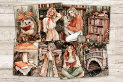 GlamArtZhanna, Forest Junk Journal Paper, Library Junk Journal Pages, Library Girl Collage Sheet, Mushrooms Scrapbook Paper, African American Girl With Books Junk Journal Kit, Book Worm Journal Card, Bookish Journaling Pages, Books Ephemera, Bookshelf Jun