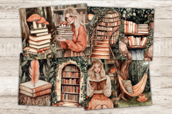 GlamArtZhanna, Forest Junk Journal Paper, Library Junk Journal Pages, Library Girl Collage Sheet, Mushrooms Scrapbook Paper, African American Girl With Books Junk Journal Kit, Book Worm Journal Card, Bookish Journaling Pages, Books Ephemera, Bookshelf Jun