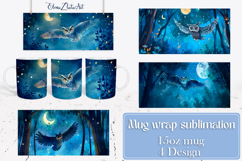 Watercolor Night owl Mug Sublimation, owl Design Mug Product Image 1