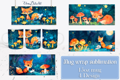 Watercolor Night fox Mug Sublimation, fox Design Mug Product Image 1