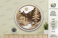 Forest Round Sign Laser Cut. Nature scene SVG Product Image 1