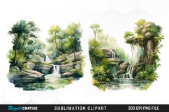 Watercolor Forest Waterfalls Illustration PNG Clipart Product Image 1
