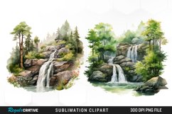 Watercolor Forest Waterfalls Illustration PNG Clipart Product Image 1