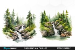 Watercolor Forest Waterfalls Illustration PNG Clipart Product Image 1