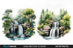Watercolor Forest Waterfalls Illustration PNG Clipart Product Image 1