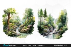 Watercolor Forest Waterfalls Illustration PNG Clipart Product Image 1